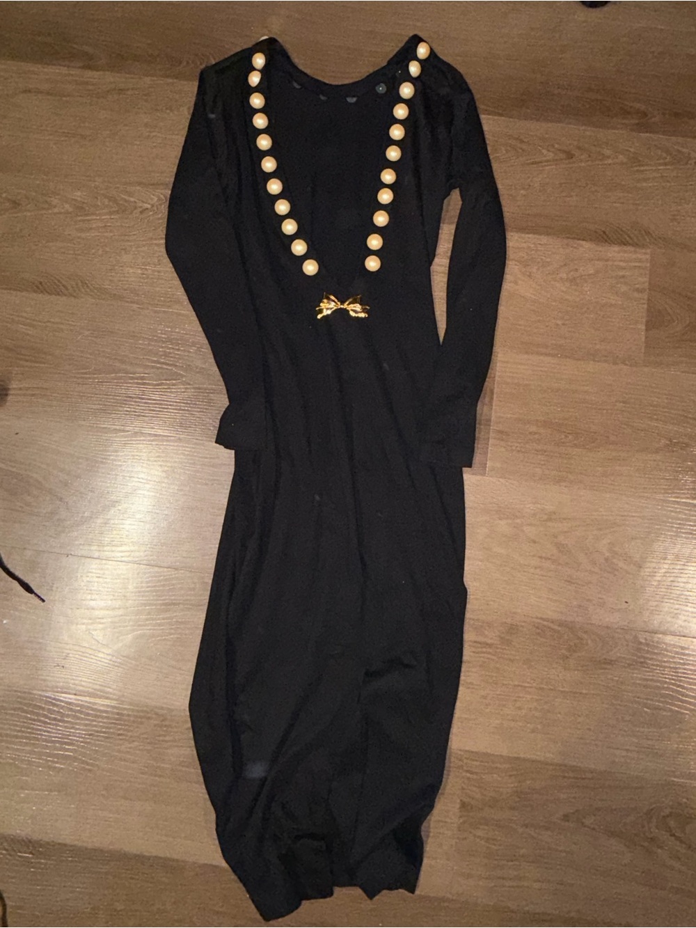 Vintage Andrea Jovine Black Long Sleeve Maxi Dress with Gold Accent